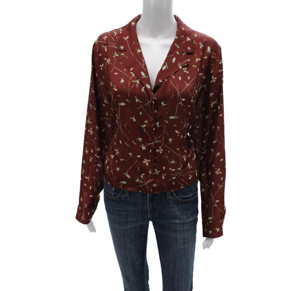Comune Women Blouse Red Floral Collared Long Sleeve Polyester Basic Size L